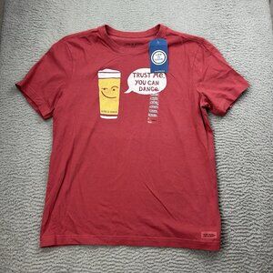 Life is Good Crusher Tee Mens Red Beer Dance Size Medium Short Sleeve